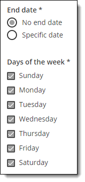 Select the days of the week for open rule with no end date.